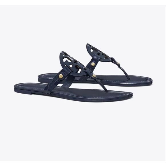 Tory Burch Miller Sandals Patent Leather size 9.5 Dark Navy Blue Flip Flops - Picture 1 of 9